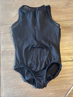 Girls Black Ballet Leotard with Front Zip